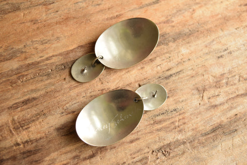 Large Oval Disc Sterling Drop Earrings